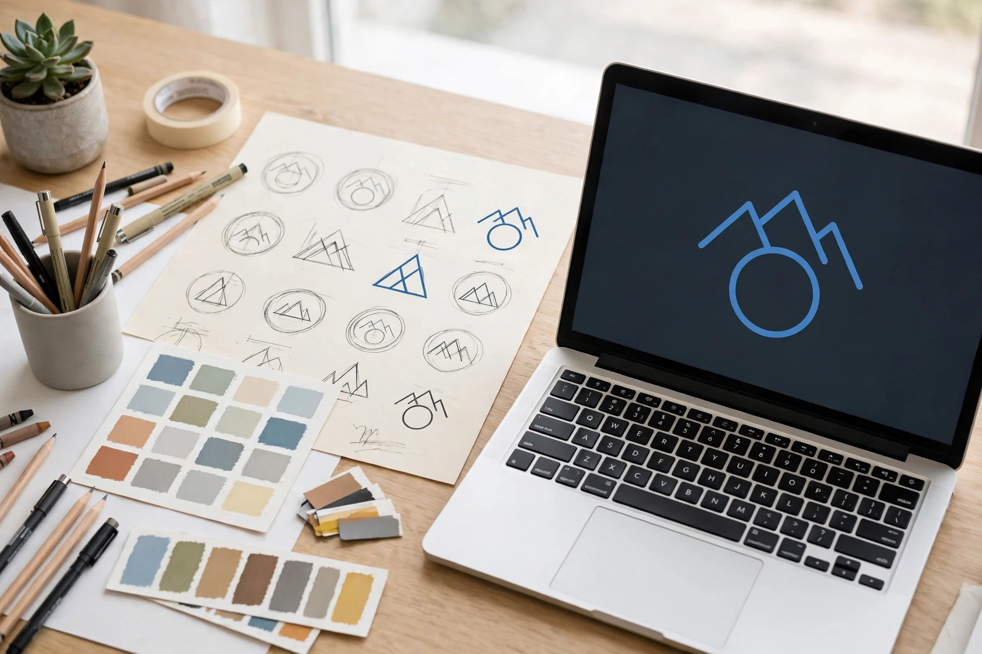 Designer desk with sketches