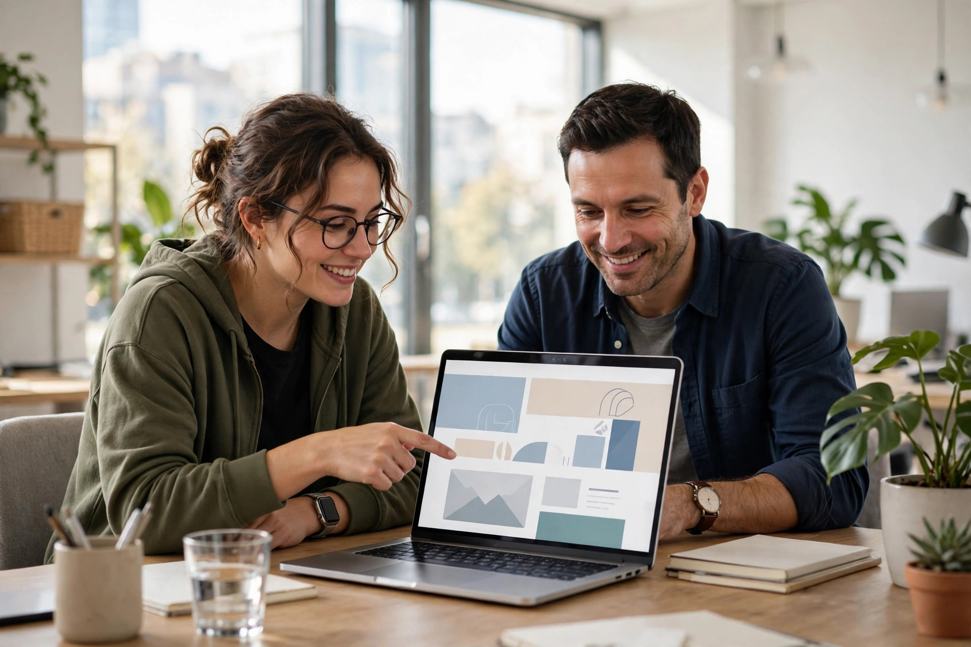 Web designer showing a website design to a small business owner